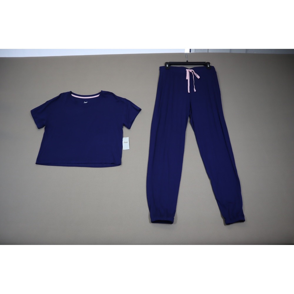 Jenni Women's 2-Pc Short-Sleeve Jogger Pajamas Set - Deepest Sapphire - Size S‎